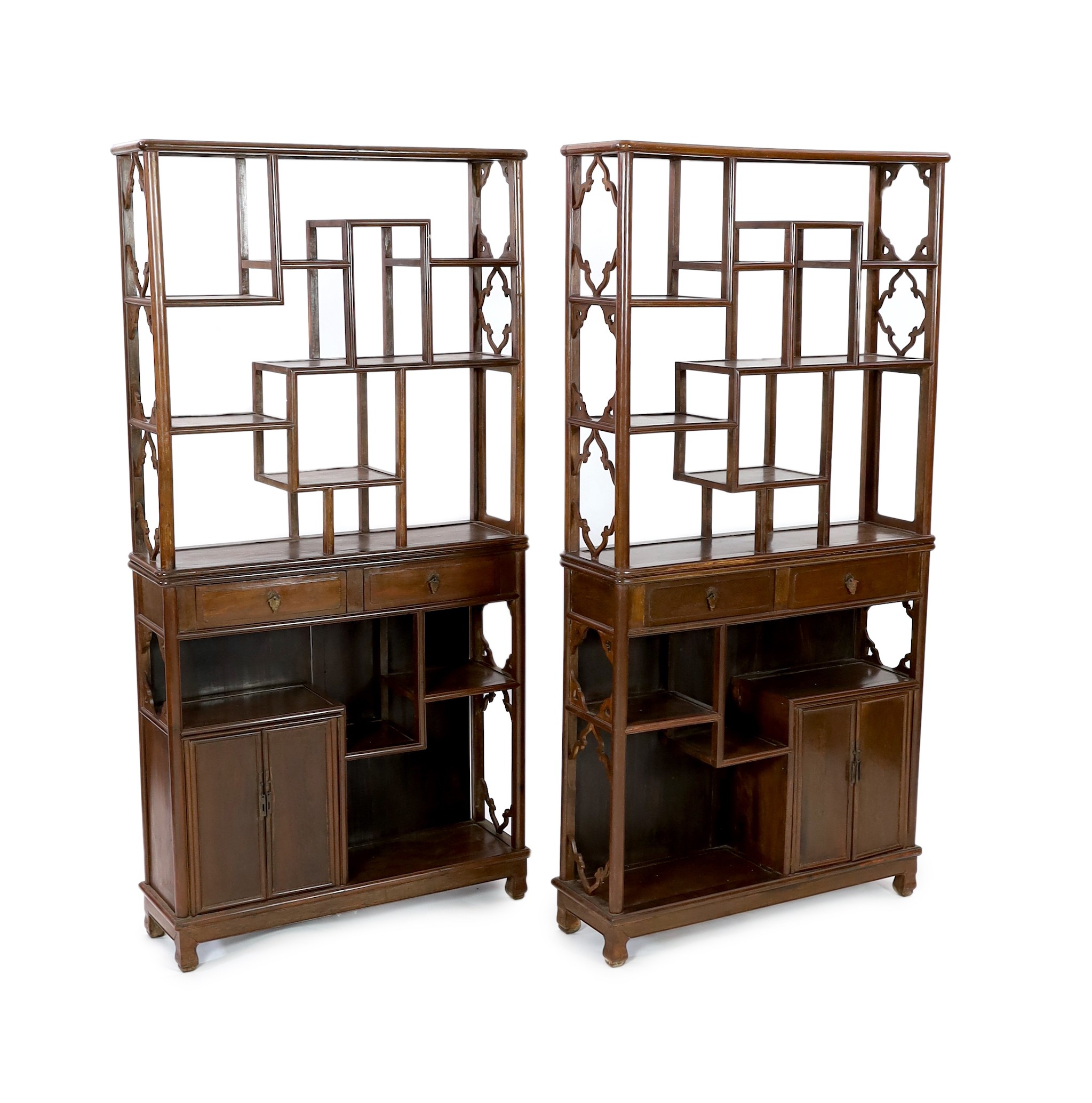 A pair of Chinese jichimu display cabinets, W.90cm D. 27cm H.181cm